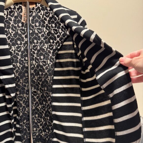 Eyeshadow Black Lace Back Jacket Blazer Single Button Size M Medium Sheer Floral - Picture 6 of 7